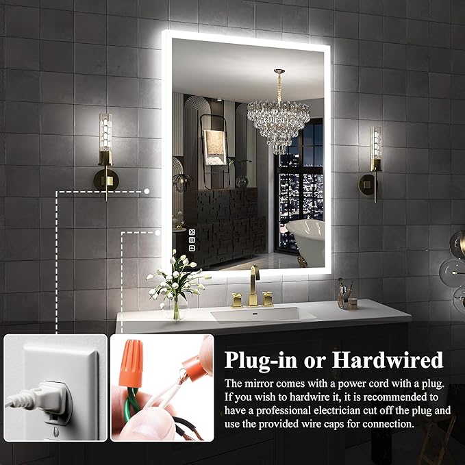 SBAGNO LED Bathroom Mirror with Lights, 40''x28'' 3D Border Bathroom Vanity Wall Mirror with Bluetooth, Anti-Fog, Stepless Dimming, 3 Colors, Tempered Glass Lighted Vanity Mirror for Bathroom