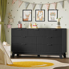 57" Long Dresser for Bedroom, 7-Drawer Fluted Chest, Wide Wood Storage Dresser with Metal Slides and Handles, Stable Base, Modern Clothes Organizer for Primary Suite, Guest Room, Nursery