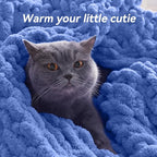 Chunky Knit Throw Blanket, 60''*80'' Knitted Throw Chenille Yarn for Bed Couch, Handmade Light Blue Crochet Big Thick Blanket, Machine Washable Cute Comfy Blanket for Home Decor