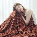 NEWCOSPLAY Super Soft King Blanket Coffee Premium Silky Flannel Fleece 3D Ribbed Jacquard Lightweight Bed Blanket All Season Use (Coffee Ribbed, King(90"x110"))