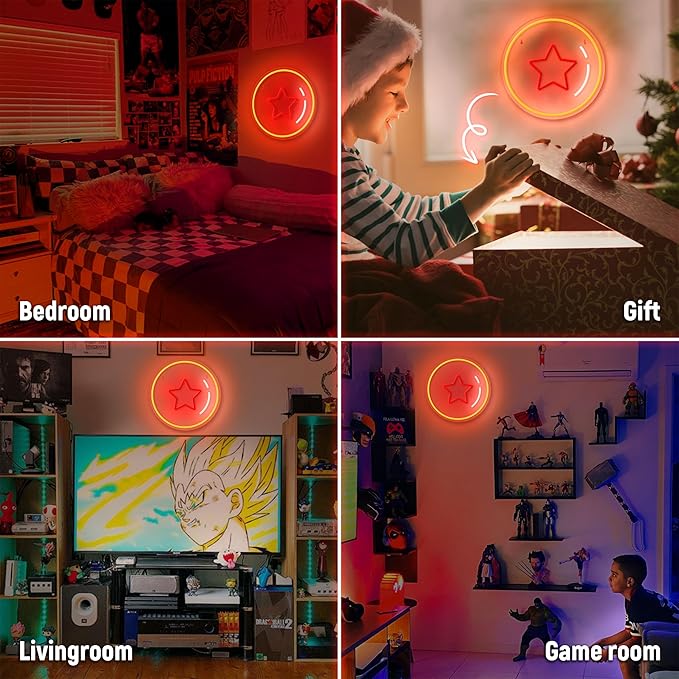 Anime Neon Sign, One Star Ball Neon Signs for Wall Decor, Dimmable Acrylic Neon Lights for Bedroom Livingroom Game Room Man Cave Birthday Party Decorations Gift
