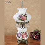 Touch of Class Olivia Jane Hurricane Table Lamp - White - Antique Brass Metal Base, Acrylic Crystal Gems, Glass Scalloped Shade - Vintage Bedroom Aesthetic, Victorian Style Lamps