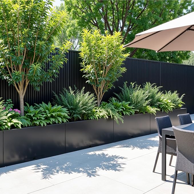 KOL Galvanized Steel Rectangular Planter Box, (16''H.x12''W.x36''L) Large Planters for Indoor Outdoor Plants,Black Powder Coated Metal Planter, Heavy Duty Modern Flower Pot, Commercial & Residential