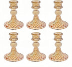Glass Candlestick Holder,Striped Taper Candle Holders,Set of 6 Candle Stand for Table Centerpieces, Home Decor,Weddings,Festival and Parties (Amber Dimond Pattern)