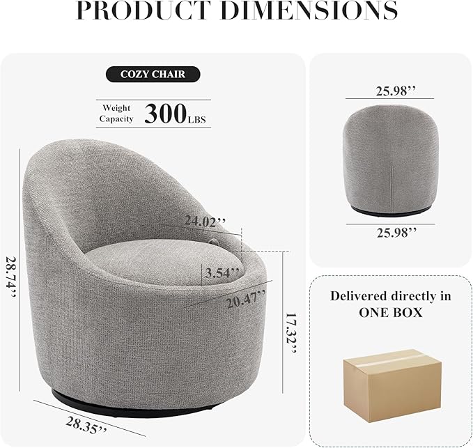 COLAMY Swivel Accent Chair Set of 2, 360° Swivel Round Chair with Hidden Storage, Modern Small Barrel Armchair for Living Room/Bedroom, LightGrey