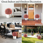 Lewondr Artificial Boxwood Topiary Ball Trees, 22.83'' Fake Plants Outdoor with Ground Spike, Set of 2 UV and Fade Resistant Faux Greenery Shrubs for Outdoor Indoor Front Porch Garden, Red