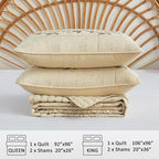 EVENHUG Floral Embroidered Quilt Set Queen Size 3 Piece Bedding Set Reversible Farmhouse Bedspread Coverlet with 2 Pillow Shams Lightweight Soft Bed Cover for All Season(92"X 96",Beige)