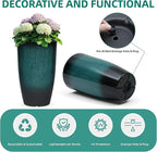 Tall Outdoor Planters, Set of 2 Large Flower Pots for Outdoor Plants, with Gradient Turquoise Finish, Weather-Resistant for Porch, Garden, Patio