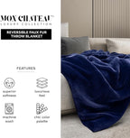 Mon Chateau Luxury Ultimate Plush Faux Fur Throw with 6cm Foldover for Couch, Sofa, or Bed - Plush Ultra Soft Blanket for Sleeping or Home Décor, 60" x 70"(Navy)