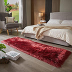 AMTOVO Faux Fur Rug, Burgundy Ultra Soft Fluffy Shag Sheepskin Rug, 2 x 6 ft Runner Area Rugs for Bedroom Sofa Throw Cushion Room Decor, Rectangle