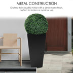 Kozyard 15.4" x 15.4" x 30" Tall Taper Black Metal Planter Flower Plant Pot Indoor Outdoor Planters Steel Flower Pot All-Weather Use with 2 Partition Panels for for Trees, Plants Flowers