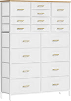 Modern Chest of Drawers for Bedroom，Tall White Fabric Dresser with 18 Deep Drawers, Large Vertical Storage Organizer Cabinet for Closet, Nursery, Office