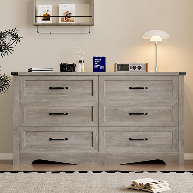 6-Drawer Dresser for Bedroom, Modern Wooden Chest of Drawers with Metal Handles, Anti-Tipping Design, Sturdy and Stable Storage Organizer for Living Room, Entryway, Home Office