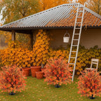 Artificial Topiary Ball Trees with Ground Spikes UV Resistant Faux Greenery Shrubs Fake Shrubs for Outdoors, Realistic Faux Plants Bushes for Garden Porch Yard Patio Decor (Orange Eucalypt)