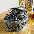 Dragon Statue Jewelry Box, Medieval Fantasy Myth Dragon With Cover Treasure Box, Dragon Statue Decoration Collection Gift Box. (Sliver)
