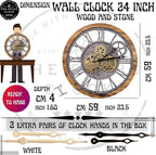 The Gears Clock The Original Real Moving Gear Wall Clock Vintage Industrial Oversized Rustic Farmhouse (24 inch (60cm),Wood&Stone)