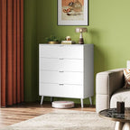 WLIVE 4 Drawer Dresser for Bedroom, White Tall Dresser, Modern Wood Dressers with Sturdy Metal Handle, Small Chest of Drawers for Living Room, Hallway