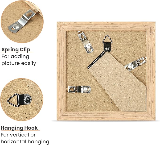 upsimples 4x4 Picture Frame, Natural Solid Wooden Picture Frames, Display 3x3 with Mat or 4 x 4 Without Mat, Wall or Tabletop, 1 Pack, Natural