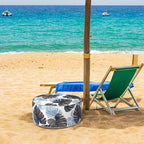 Inflatable Ottoman Stool D21 xH9 for Outdoor/Indoor Use, Water Repellent Patio Foot Rest Stool with Portable Handle,Round Pouf Ottoman Suitable for Garden,Deck and Camping - Monstera Blue