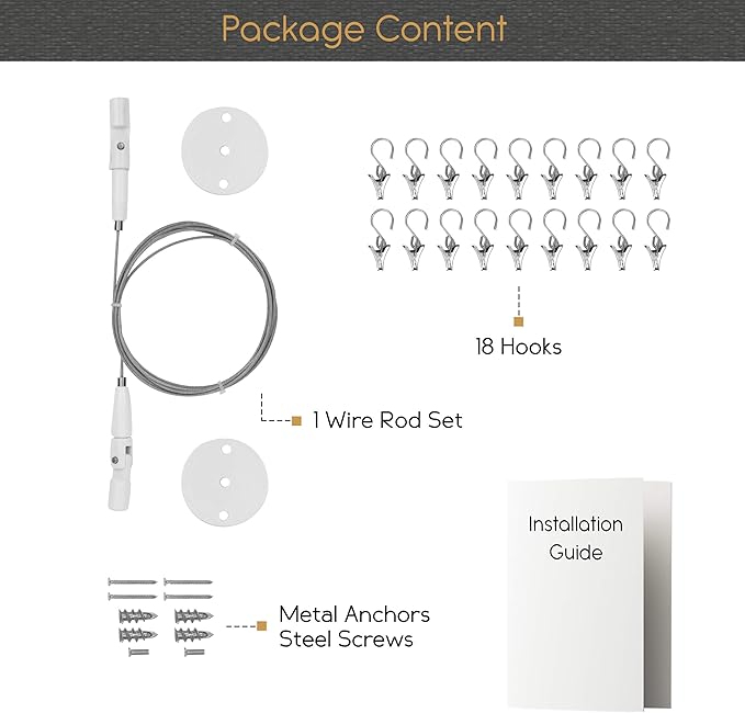 You Have Space TOTART Picture Hanging Kit and Curtain Rod with 18 Clips for Kids Crafts, Artwork, Tapestry, Stainless Steel, White