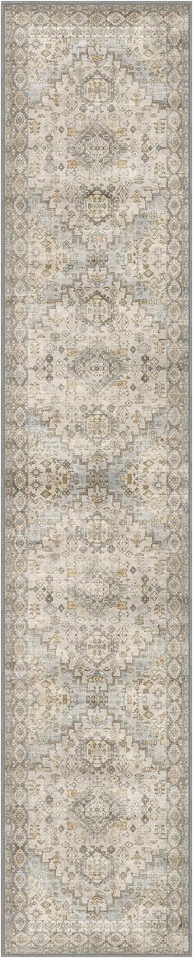 GENIMO Runner Rug 2x10 Machine Washable Non Slip Vintage Hallway Runner Rug, Low Pile Lightweight Rugs for Indoor Entryway, Hallway, Kitchen and Corridor, Antique Taupe