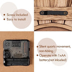 Honiway Wall Clock Battery Operated 12 in Rustic Wood Boho Sunburst Decorative Wall Clock Silent Non Ticking Farmhouse Small Wall Clocks for Living Room Kitchen Bathroom Bedroom Decor (Rustic Brown)