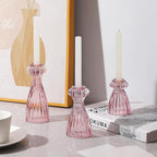 Lysenn Glass Candle Stick Holder Set of 3 – Premium Taper Candle Holders for Romantic Ambiance - Candle Sticks Holder Decor for Special Occasions - Pink