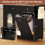 Kitchen Island with Drop Leaf & Power Outlet, Rolling Kitchen Island on Wheels with Trash Can Storage, Island Table Bar Cart with Spice Rack, Towel Rack, Drawers, Mobile Kitchen Carts on Wheels