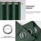 MIULEE 100% Blackout Linen Curtains for Bedroom Thermal Insulated Emerald Green Grommet Room Darkening Curtains & Drapes Christmas Decor for Living Room Nursery 52 x 96 Inch (2 Panels)