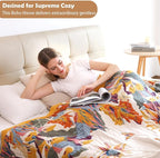 Boho Large Throw Blanket, 100% Organic Cotton Breathable Soft Bed King Throw - Fall Floral Bird Butterfly Farmhouse Decor Blanket for Sofa Couch Chair and Gift. 91" x 98"