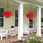 Ivydale Artificial Faux Hanging Flowers Plants Baskets for Outdoors Outside Spring Decoration, Fake Silk Red Morning Glory UV Resistant Look Real for Front Door Porch Patio Balcony Yard Garden Home