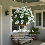 UV Resistant Artificial Petunias Fake Flowers Artificial Flowers for Outdoors Silk Flowers Fake Hanging Basket Plants Suitable for Outdoor Porch Decoration Patio Decor 13.3In (4PCS,White)