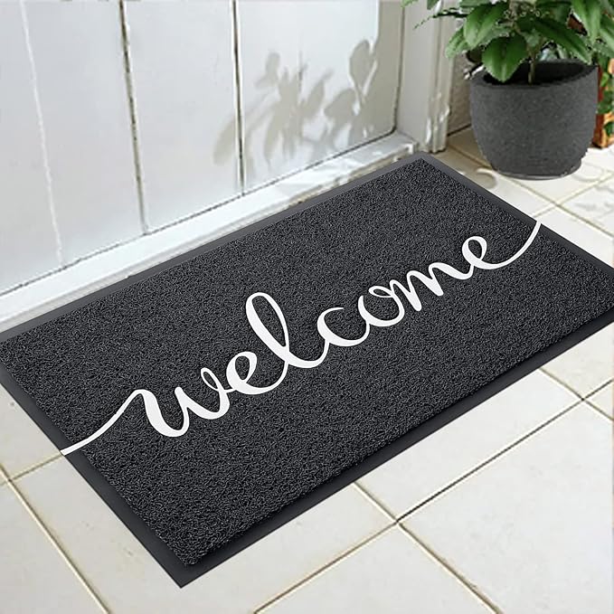 Front Door Mat - Non Slip, Durable Welcome Mat for High Traffic Areas (36"x24" Black)