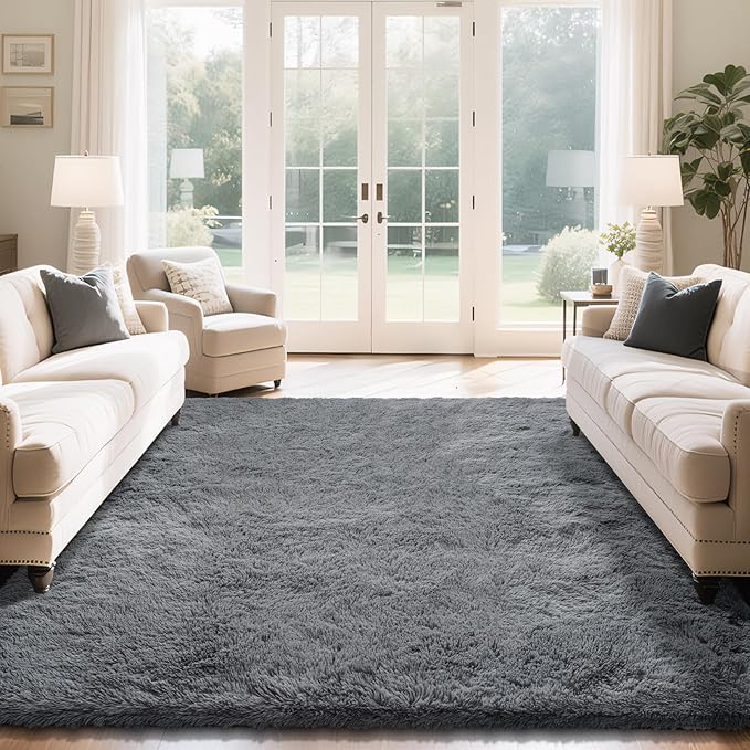 Fluffy Rug Shaggy Area Rug, Dark Grey 6x9 Area Rugs for Living Room, Large Shag Area Rugs for Bedroom Kids Room Home Decor, Upgrade Anti-Skid Rectangular Fuzzy Rugs