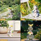 Solar Bunny Statues Light with Butterfly LED - Auto On/Off Weathproof Resin Garden Figurine Decor Gift for Pathway, Patio & Mom's Flower Bed (Warm Light)