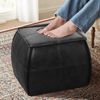 Genuine Leather Square Pouf Ottoman Footstool for Living Room, Bedroom, Indoor (Black)