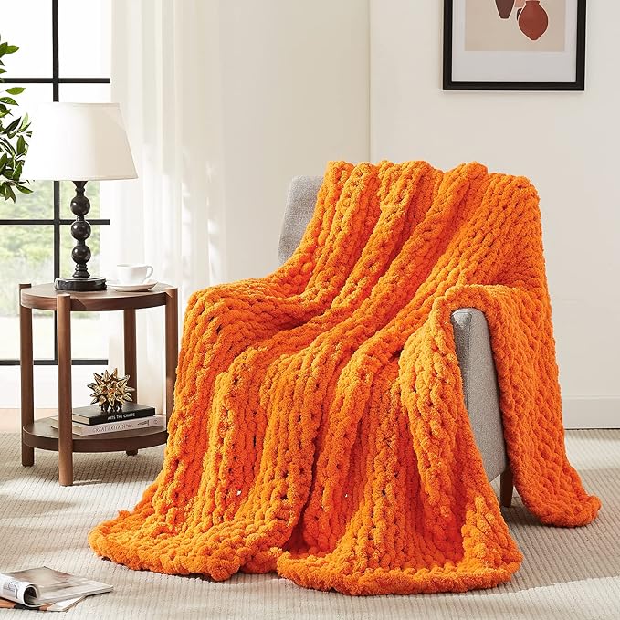 L'AGRATY Chunky Knit Blanket Throw - Soft Chenille Yarn Throw Blanket 40x50： Handmade Thick Cable Knit Crochet Blanke - Large Knit Blanket Chunky Rope Knot Throw Blanket for Couch Sofa Bed Home Decor