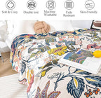 Snycler Boho Throw Blanket for Bed, 100% Organic Cotton Muslin Soft Throw-Floral Farmhouse Rustic Spring Summer Fall Decor Blanket for Couch Sofa Quilt and Gift, 60" x 80" White