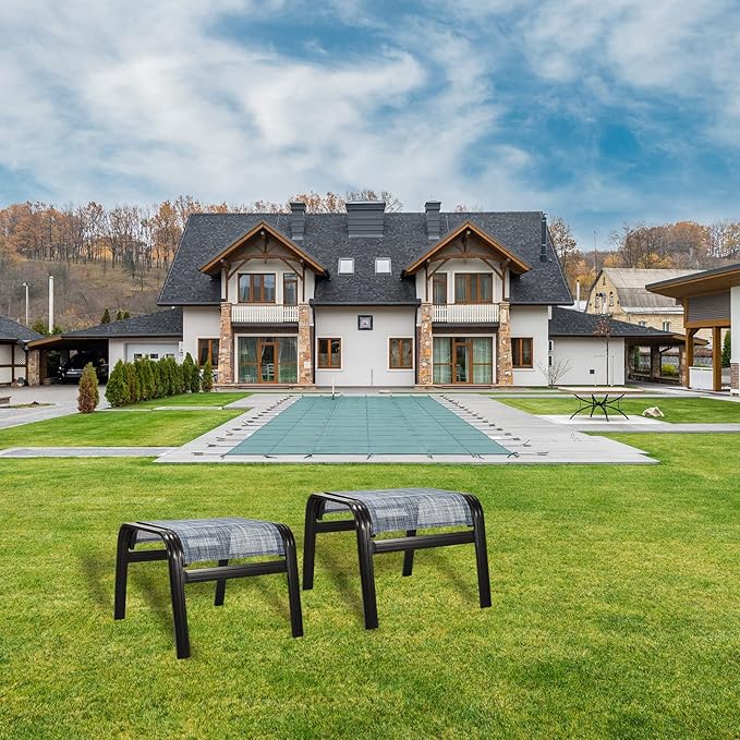 Outdoor Foot Stools Gift for Patio Ottoman Footrest Aluminum Portable Seat Wicker Furniture Stackable Dining Ottoman 2 Pack Blue