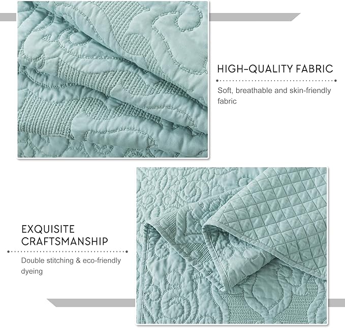 Travan 3-Piece King Quilt Set Quilted Bedspread Oversized Microfiber Lightweight Bedspread Coverlet Set with Shams Bedding Set for All Season, Blue, King