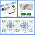 Window Privacy Film Stained Glass Decorative Window Tint for Home Room Decor Static Cling Frosted Window Film Blackout Bathroom Bedroom Car Renter Friendly (Blue&Purple Hydrangea Flower)