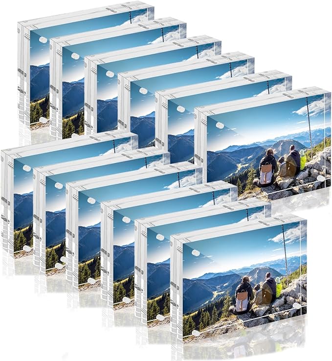 12 Pack Mini Acrylic Picture Frames 2.5 x 3.5 Inch Clear Acrylic Business Card Frame Double Sided Magnetic Photo Block Frames Wallet Size Desktop Display Stand for Office Home
