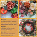 Fall Wreaths for Front Door 24 Inch with Realistic Pumpkin Hydrangea Peony Dahlia Flower, Thanksgiving Harvest Autumn Wreath for Indoor Outdoor Decor, Rustic Farmhouse Seasonal Decoration