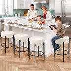 Counter Height Bar Stools, Set of 2, 24" Modern Backless Bar Stools, Ideal for Kitchen Counter, Kitchen Island, Boucle Sherpa Padded Cover, with Round Soft Seat and Foot Rest, White