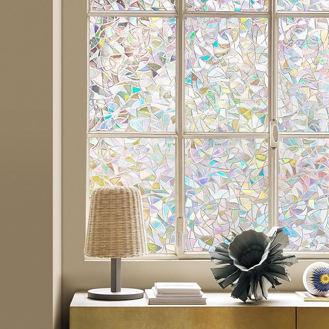 LEMON CLOUD Window Film, Window Privacy Film, Stained Glass Window Decals, Rainbow Window Film Holographic, Window Covering Film Privacy, Window Prism Film, Half Moon Anti-UV (23.6 x 118.1 Inch)