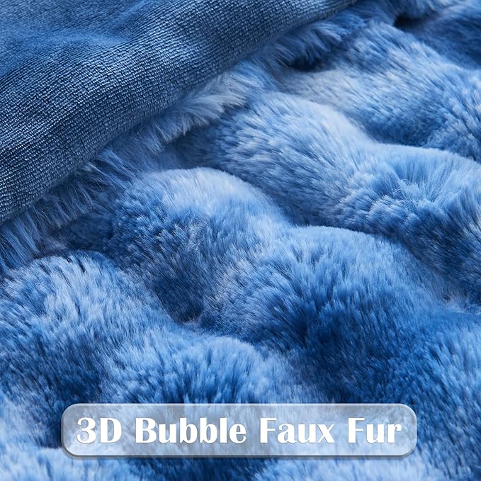 NEWCOSPLAY Faux Fur Throw Blanket Indigo Luxury Fluffy Thick Warm Bubble Blanket for Couch Sofa Bed 700GSM (Indigo, Throw(50"x60"))