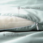 CUDDLE DREAMS Silk Filled Comforter for All Season, Detachable Tencel Duvet Cover for Easy Care, Naturally Breathable (Celadon, King)