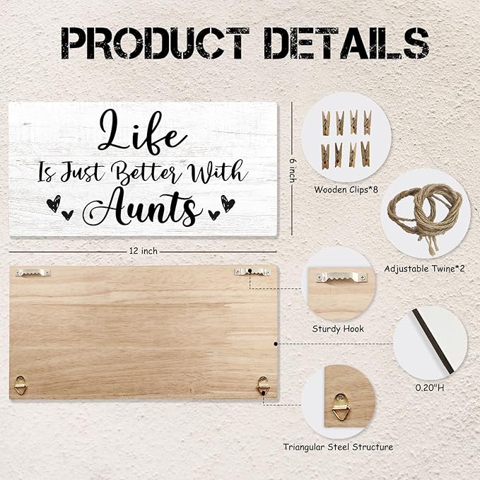 Best Aunt Gifts Picture Frame Photo Holder for Wall, Auntie Gift Idea for Aunts from Niece or Nephew, Aunties Gifts Thank You Gift for Aunt, Gifts for Her Women Aunt Gifts Hanging Photo Display