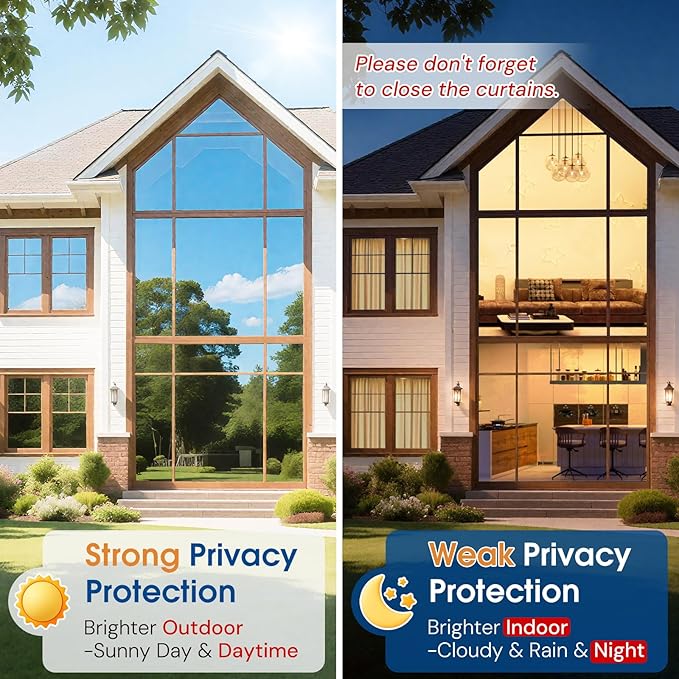 Homein One Way Privacy Window Film with Tool Window Tint for Home Film See Out Not in Heat Control Sun Blocking Mirror Reflective Anti UV Covering Static Cling No Glue Black-Sliver 23.6 x 78.7 inch