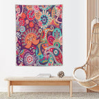 Boho Floral Tapestry, Abstract Mandala Plant Colorful Floral Home Art Wall Hanging for Bedroom Living Room Dormitory 40x60 Inch